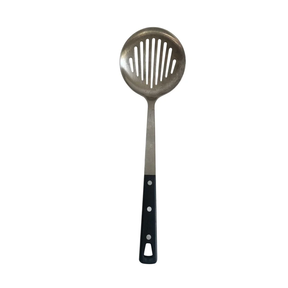 Vintage Inox Edelstahl 18/10 Stainless Steel Slotted Skimmer Spoon Black Handle